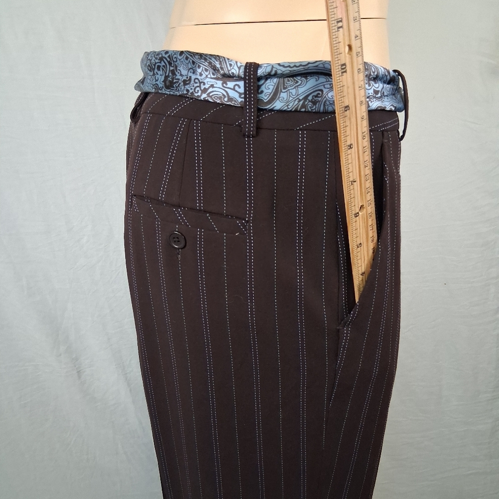 Larry Levine Brown Pinstripe Wide-Leg Pants with Blue Stitching Size 10 - Picture 9 of 16